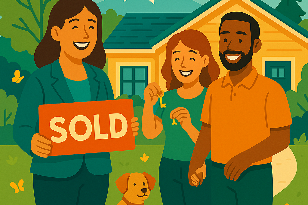 happy couple buying their first home from their realtor